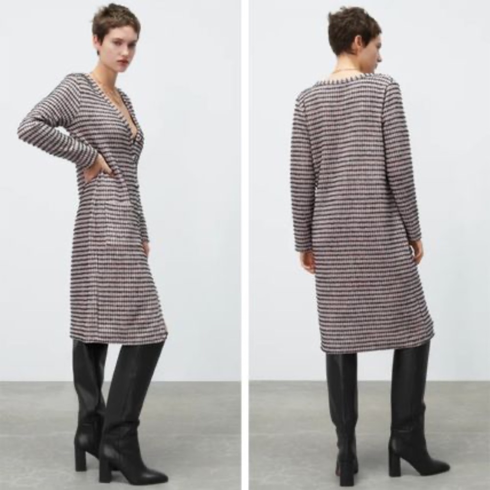 ZARA Textured Midi Sweater Dress Cardigan BNWT - Picture 1 of 5